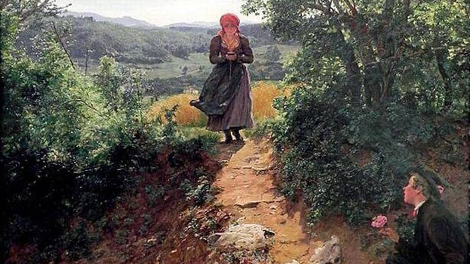 فتاة تحمل هاتفاً قبل 150 عاماً في لوحة فنية